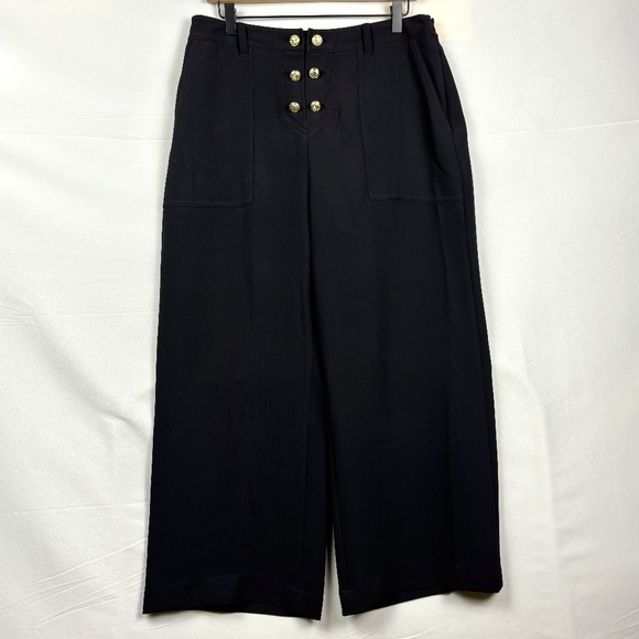 KARL LAGERFELD PARIS Women Wide Leg Ankle Pants Sz 10 Button Front Party Office - Picture 4 of 14